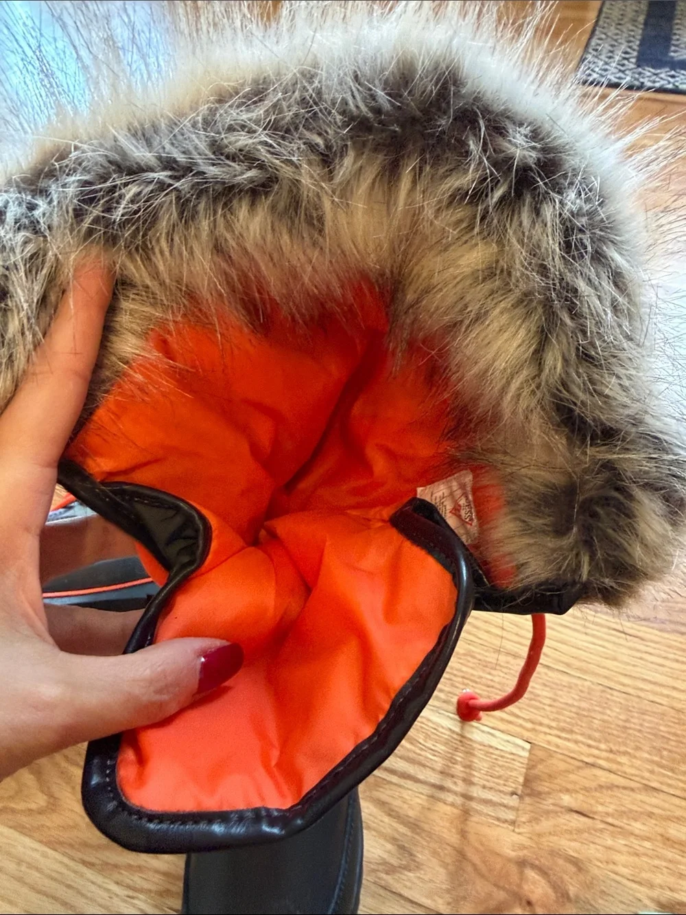 Guess Black Winter Boots with Orange Laces and Faux Fur Cuff